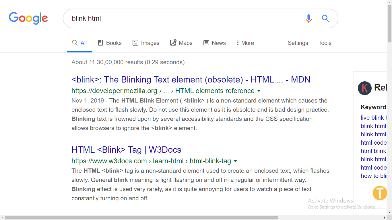 blink html google trick