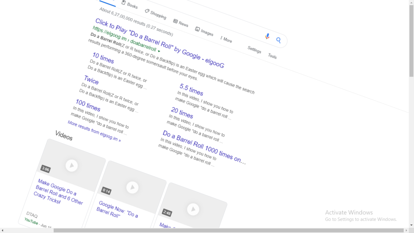 Play Do a Barrel Roll Google Tricks - elgooG