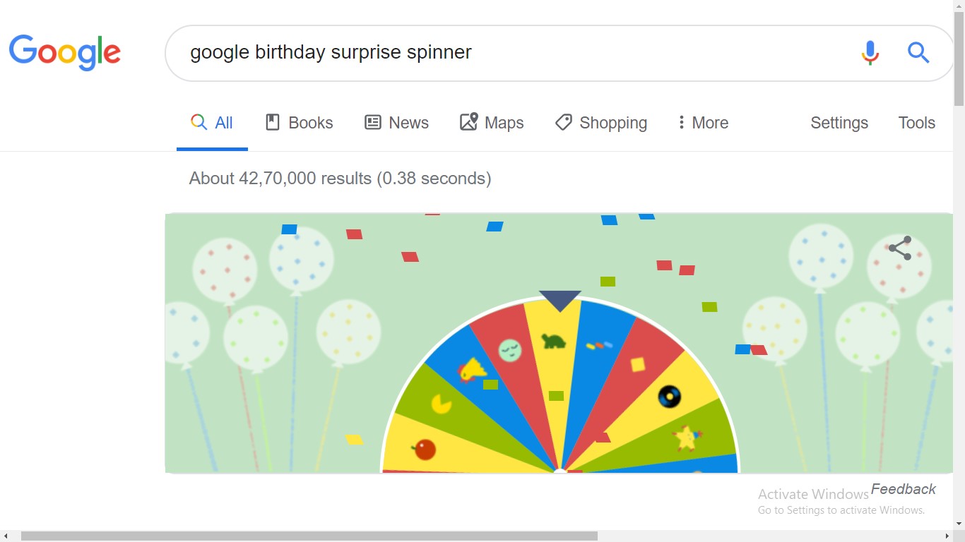 google birthday surprise spinner - google gravity