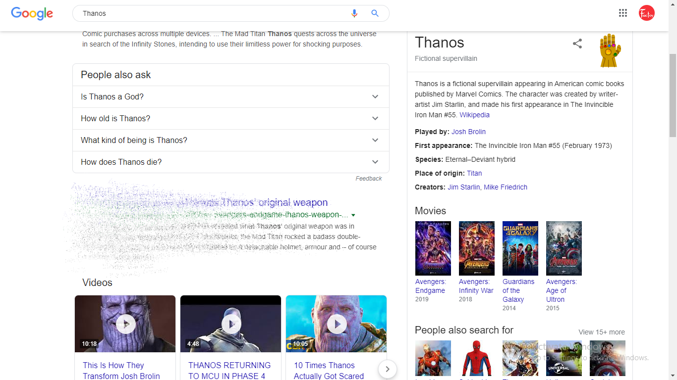 thanos avengers google trick