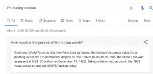 im feeling curious - Google Fun Fact - how much is the portrait of mona lisa worth