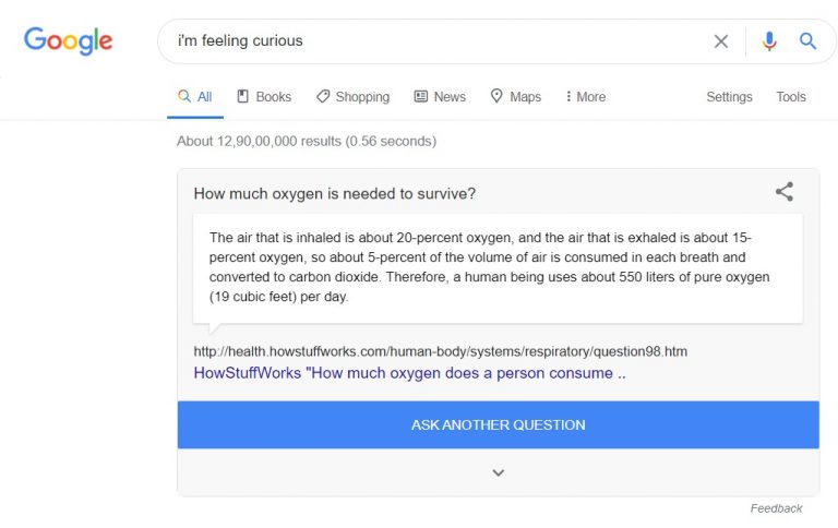 i'm feeling curious trick - Google Fun Fact - google trick