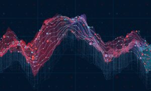 Big data visualization. Futuristic infographic. Information aesthetic design. Visual data complexity. Complex data threads graphic visualization. Social network representation. Abstract data graph.